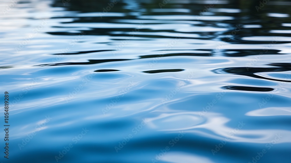 Poster calm blue water surface with gentle ripples reflecting natural light patterns : generative ai