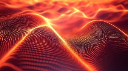 Abstract Orange and Red Wavy Background with Glowing Particles