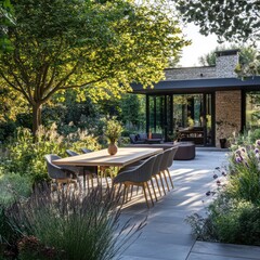 Obraz premium Garden with outdoor dining area