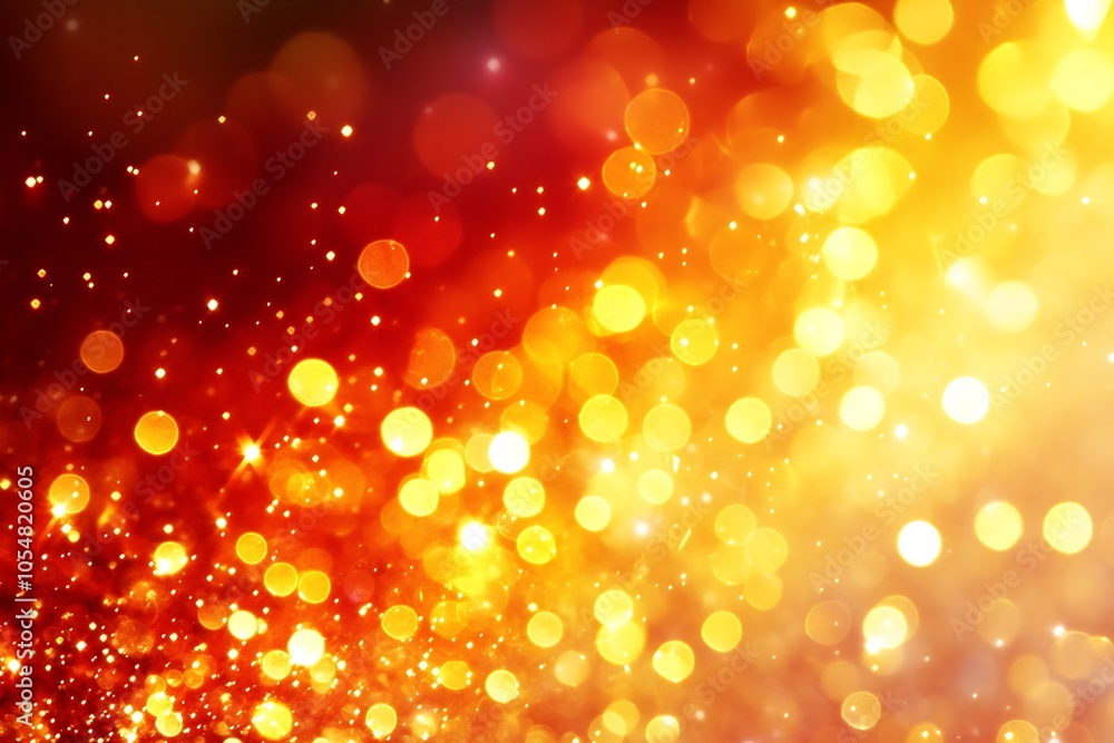 Poster vivid golden and red bokeh light abstract background for festive and holiday celebrations : generati