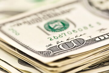 Closeup of Crisp US Hundred Dollar Bills Showing Detailed Texture and Design : Generative AI