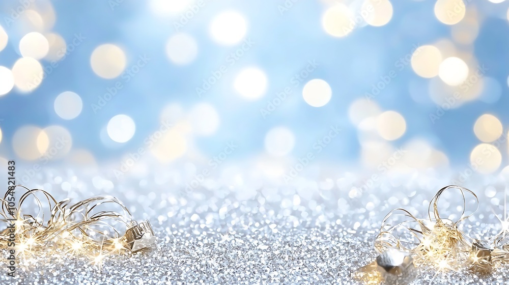 Aufkleber festive sparkling silver background with elegant bokeh and lights : generative ai