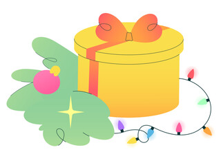 Round gift box with Christmas lights