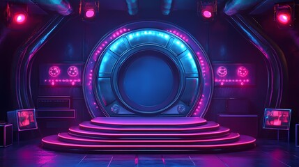 Retro technology circular stage illustration poster background