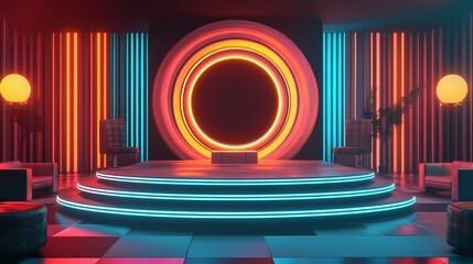 Retro technology circular stage illustration poster background