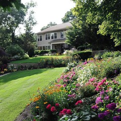 Fototapeta premium Garden with seasonal flower beds