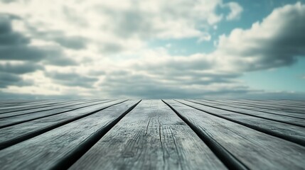 Open Wooden Boardwalk Under Dramatic Cloudy Sky in a Serene Nature Scenery : Generative AI