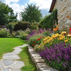 Fototapeta premium Garden with seasonal flower beds