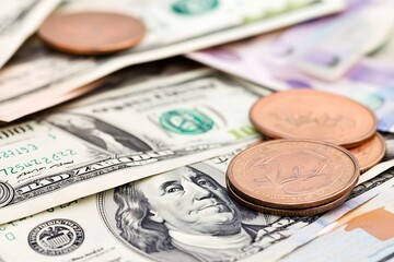 Diverse Collection of World Currencies with Coins Highlighting Global Financial Exchange : Generative AI