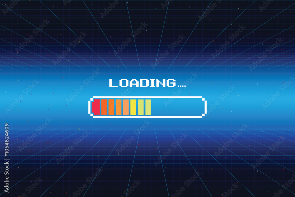 Poster loading bar .pixel art .8 bit. retro game. for game assets in vector illustrations. retro futurism s