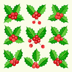 Set Christmas Holly with Berries