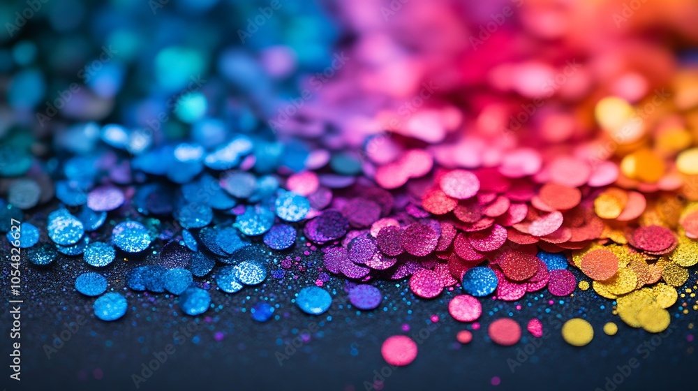 Aufkleber Shimmering Multicolored Glitter Scattered on Dark Surface in Abstract Art : Generative AI