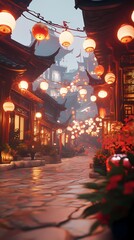 Fototapeta premium Traditional Chinese city scene illustration poster background
