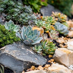 Fototapeta premium Garden with succulents and ornamental rocks