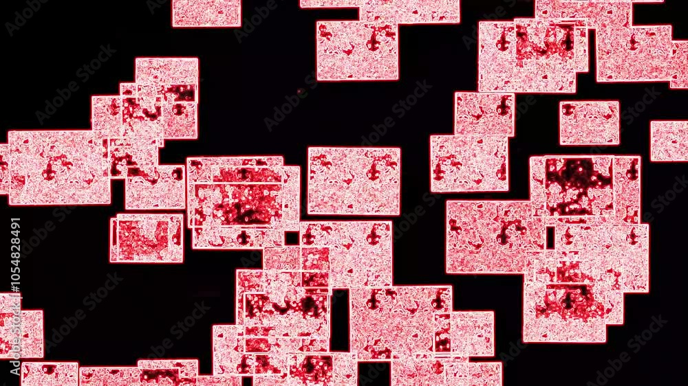 Poster red glowing square shapes in fast motion on a black background
