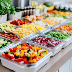 A vibrant salad bar featuring a variety of fresh vegetables and toppings.