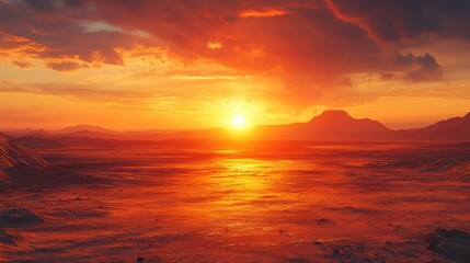 Obraz premium A breathtaking sunset over a vast, arid landscape.