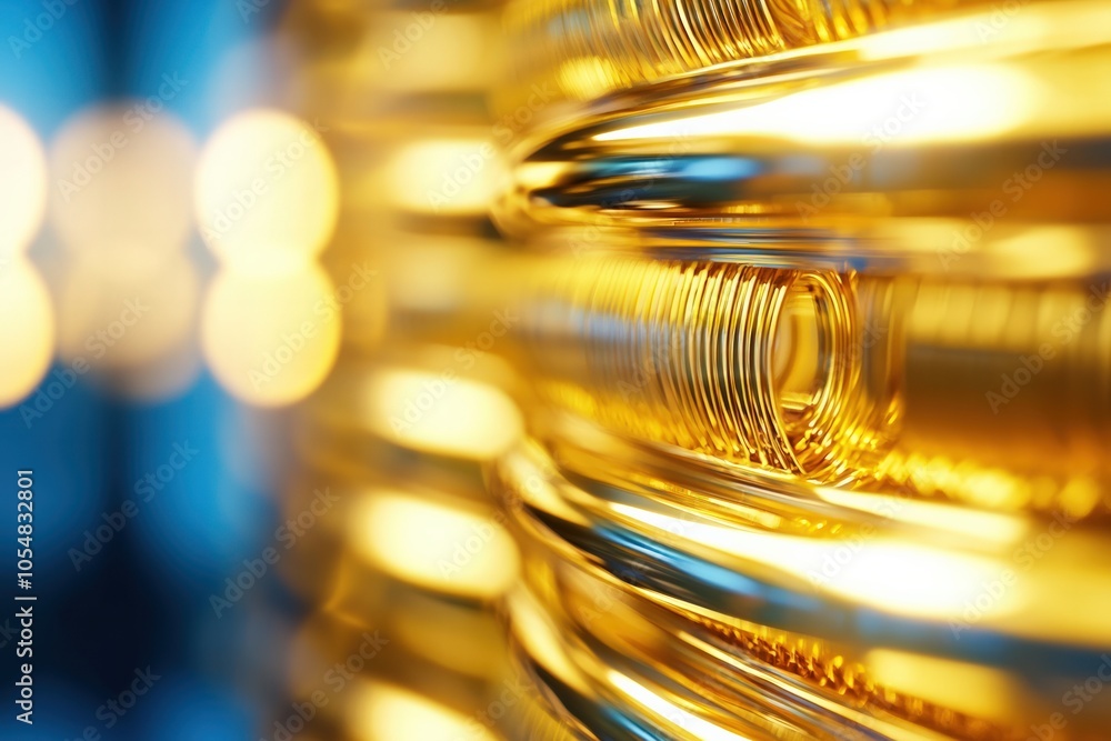 Poster intricate patterns of gleaming gold coils against a softly lit background