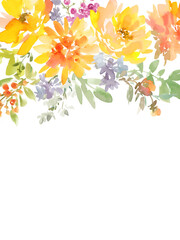 Abstract autumn wildflower vector frame painted in watercolor. Watercolor floral template for backgrounds.