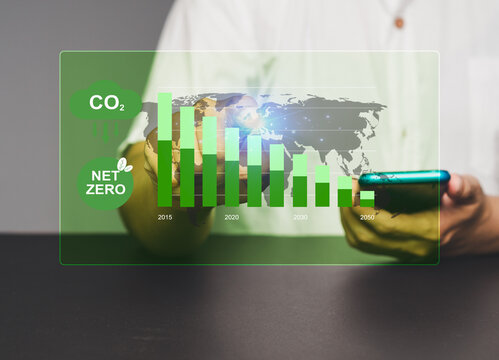 Professional tracking global CO2 reduction progress towards net zero targets using digital technology.