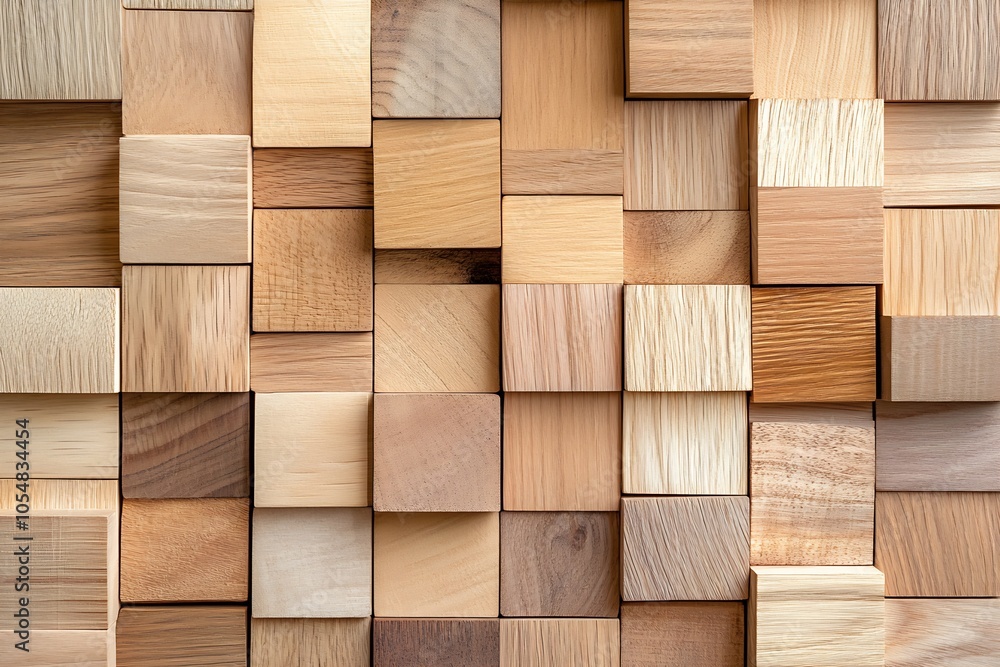 Poster Abstract Wooden Squares Background in Various Shades for Artistic and Architectural Use : Generative AI