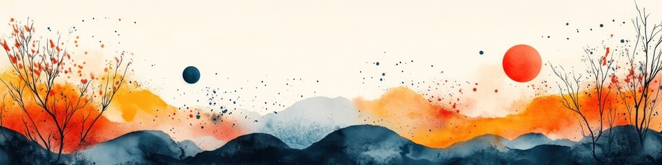 Obraz premium Abstract landscape with vibrant colors and celestial elements.