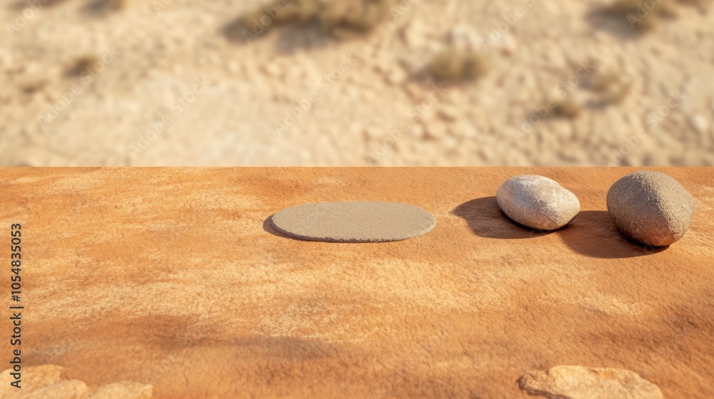 Aufkleber Rustic Sandstone Surface with Sunlit Desert Backdrop for Product Display