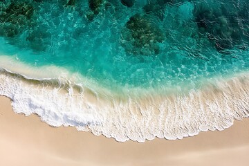 Aerial View of Tropical Beach with White Sand and Crystal Clear Turquoise Water : Generative AI