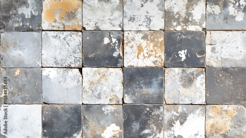 Poster closeup of aged stone tiles with rustic weathered pattern and marbled textures : generative ai