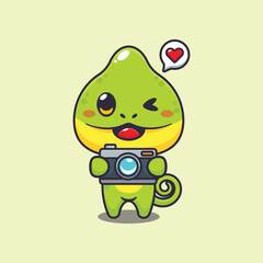 Chameleon with camera cartoon vector illustration.