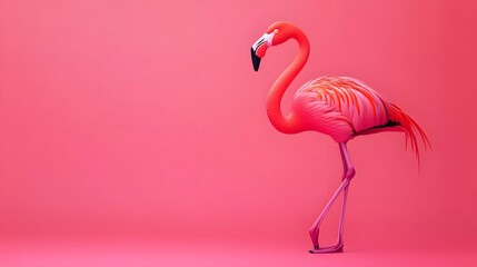 Fototapeta premium Minimalist flamingo standing on one leg, emphasizing balance and grace