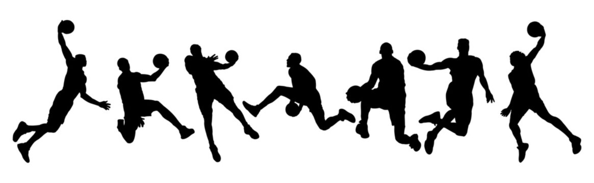 slam dunk silhouette, basketball player vector illustration
