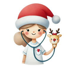 Nurse in Santa Hat with Reindeer Stethoscope
