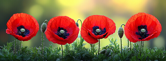 Red poppies bloom vibrantly in a sunlit meadow, a breathtaking summer spectacle of nature's beauty