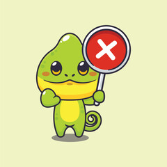 Chameleon with wrong sign cartoon vector illustration.