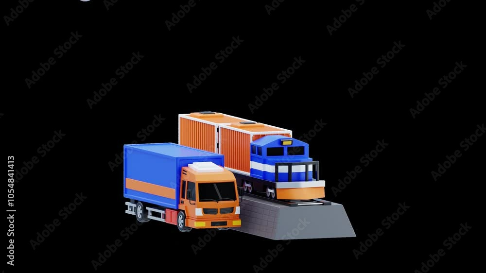 Poster 3d animation of efficient intermodal transportation solutions | alpha channel