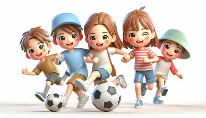 3D Candid Image Family Playing Soccer Park Natural Energetic Scene Vibrant Family Dynamics Joy Active Outdoors
