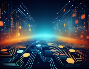 Fototapeta premium Digital background with AI-inspired elements for data transfer, tech processes, and neural networks, ideal for secure and multimedia projects