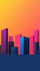 Obraz premium Vibrant Urban Skyline at Sunset A Modern Architectural Perspective