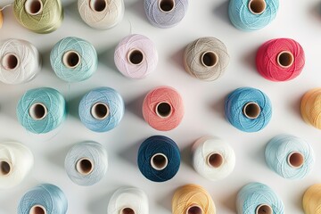 Fototapeta premium A collection of colorful yarns are displayed in a pattern