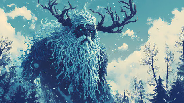 Illustration of a mythical giant monster rooted in norse mythology, embodying the grandeur and power of ancient tales. Norse Frost Giant. Illustration