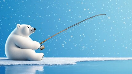 Fototapeta premium Cute Polar Bear Enjoys Ice Fishing in a Winter Scene