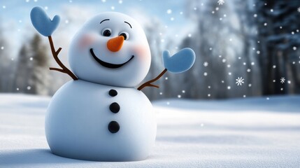 Fototapeta premium Cheerful Snowman Enjoys a Winter Wonderland