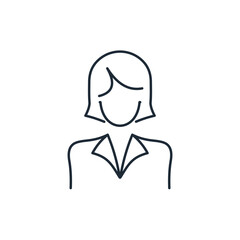 Woman in a business suit. Business lady, politician. Vector linear icon isolated on white background.