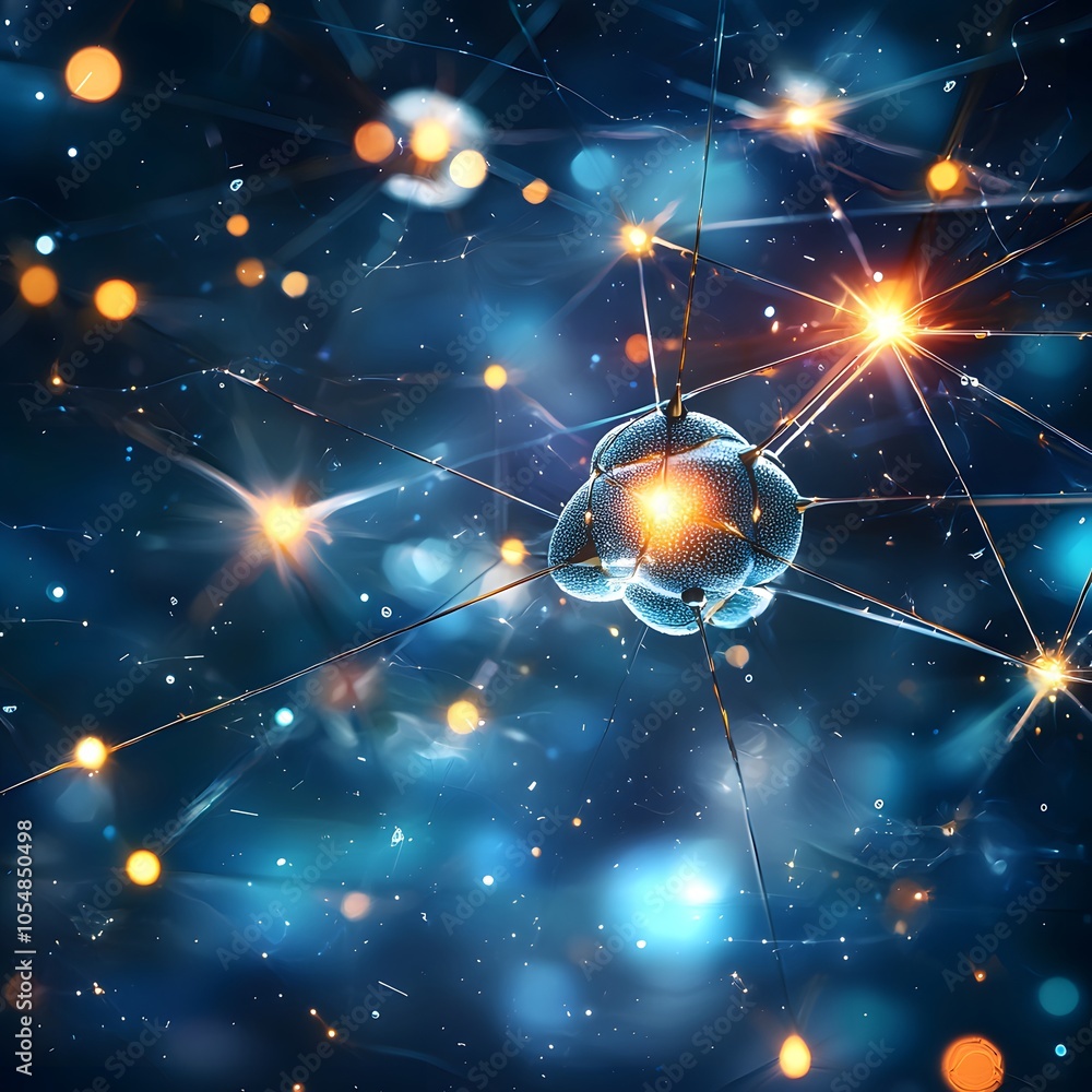 Poster abstract network with glowing nodes.