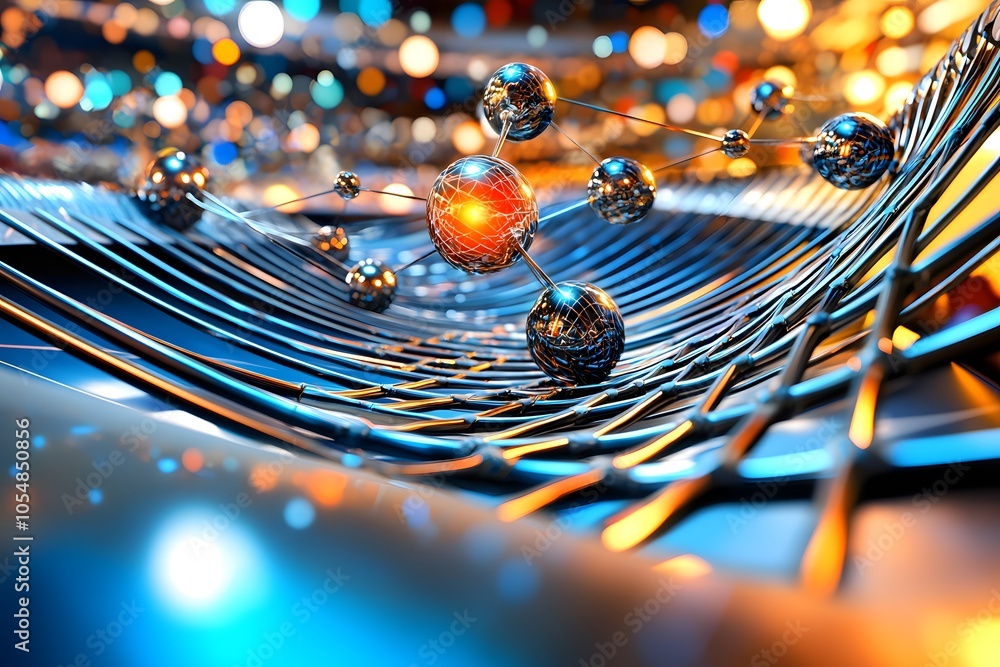Aufkleber abstract metallic sphere network with bokeh lights.