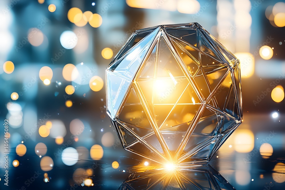 Poster abstract geometric shape with bokeh lights.
