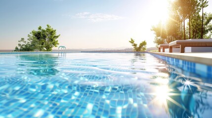 A private pool close to an opulent mansion. sunny summer getaway.