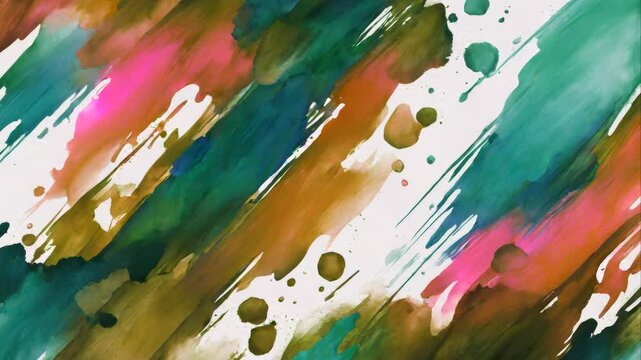 Stop-motion dynamic light colorful background of abstract art, white canvas with wide paint strokes