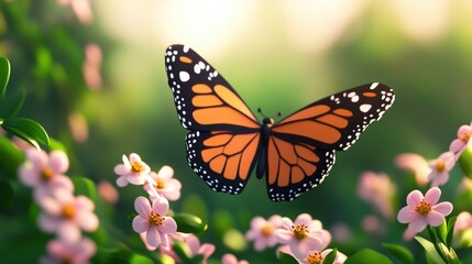 Naklejka premium Beautiful Monarch Butterfly Among Delicate Flowers